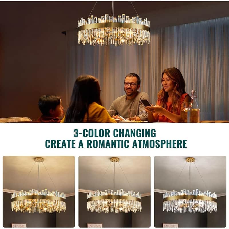 32 in. Brass Modern Crystal Chandelier 2-Tier Gold Glam Chandelier Luxury Kitchen Island Pendant Light for Living Dining Room