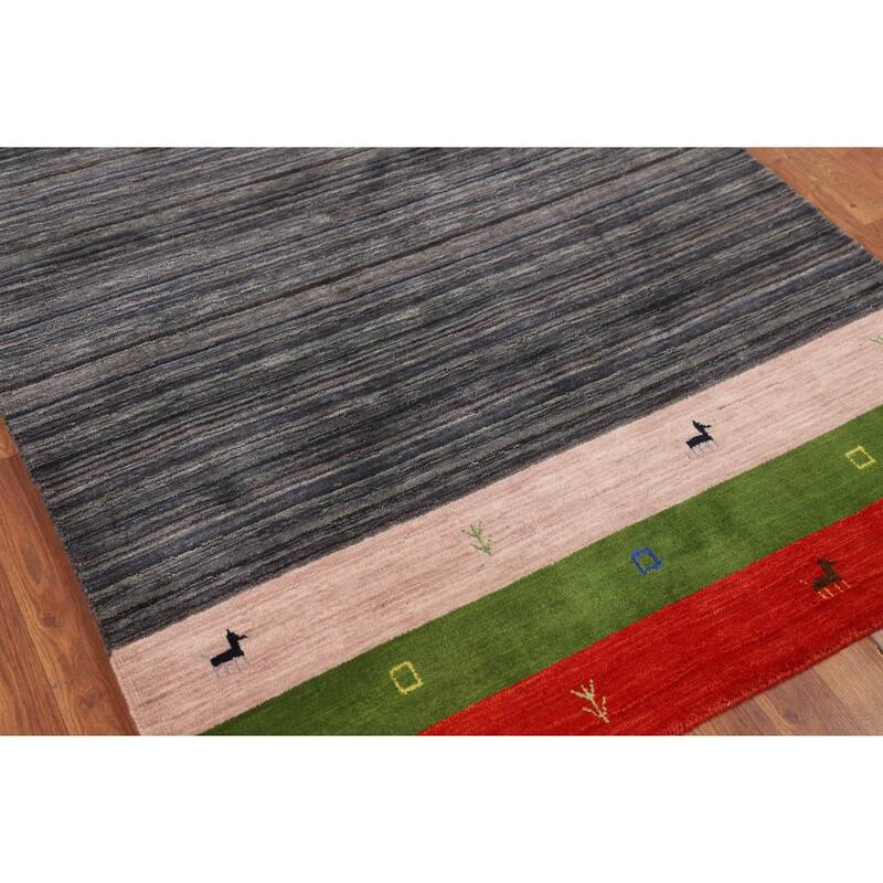 Striped Tribal Gabbeh Oriental Foyer Rug Handmade Wool Carpet - 4'0"x 6'0"