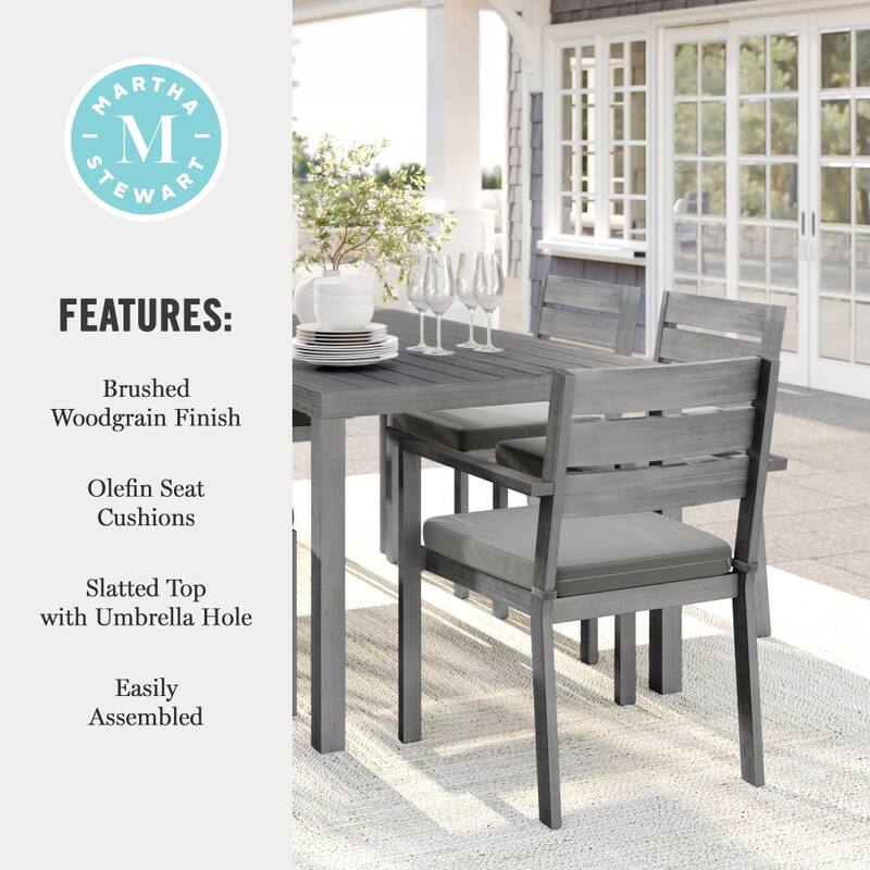 Martha Stewart All-Weather Patio Set with 62" Table and 6 Stackable Dining Chairs - 62"D x 35"W x 30"H