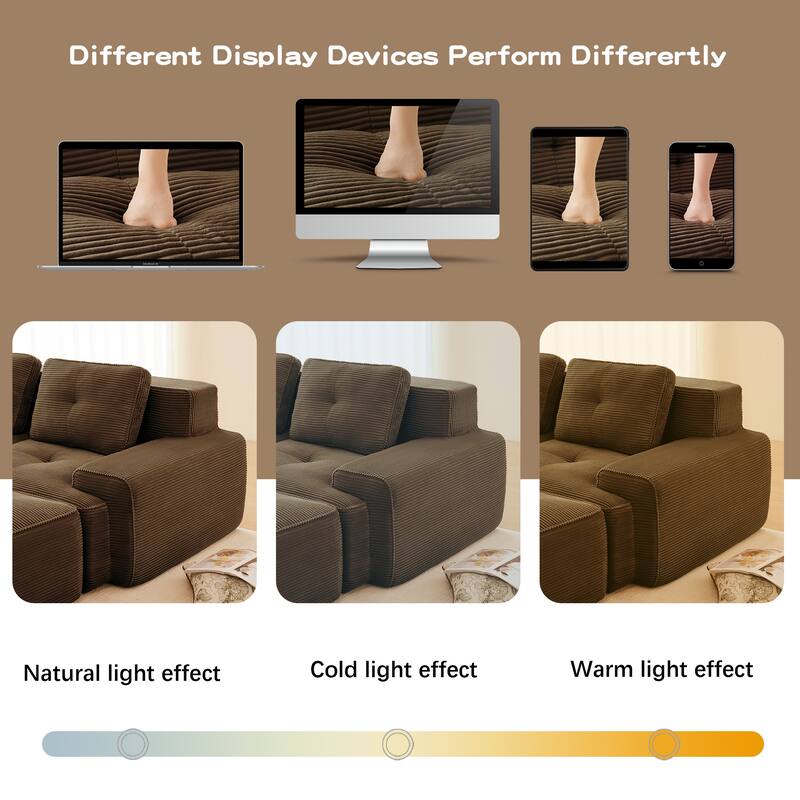 82" Tufted Sectional Sofa with Movable Ottoman, 2-Seater Corduroy Couch for Living Room, Floor Upholstered Leisure Loveseat