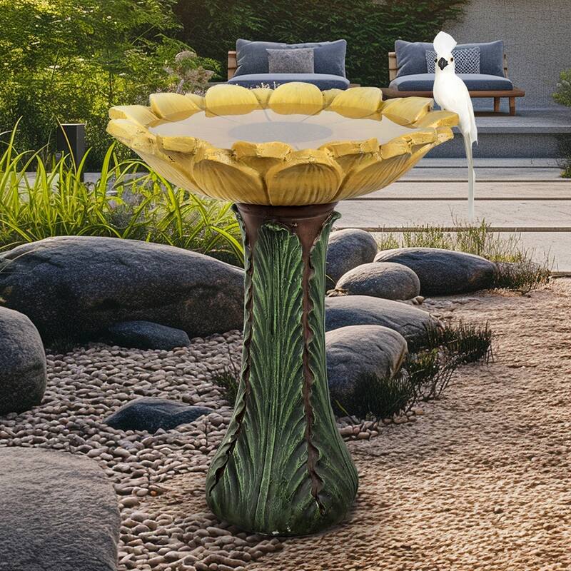 SunJet 24.4" Tall Outdoor Concrete Sunflower Bird Bath - 24.4'' H X 20'' W X 20'' D