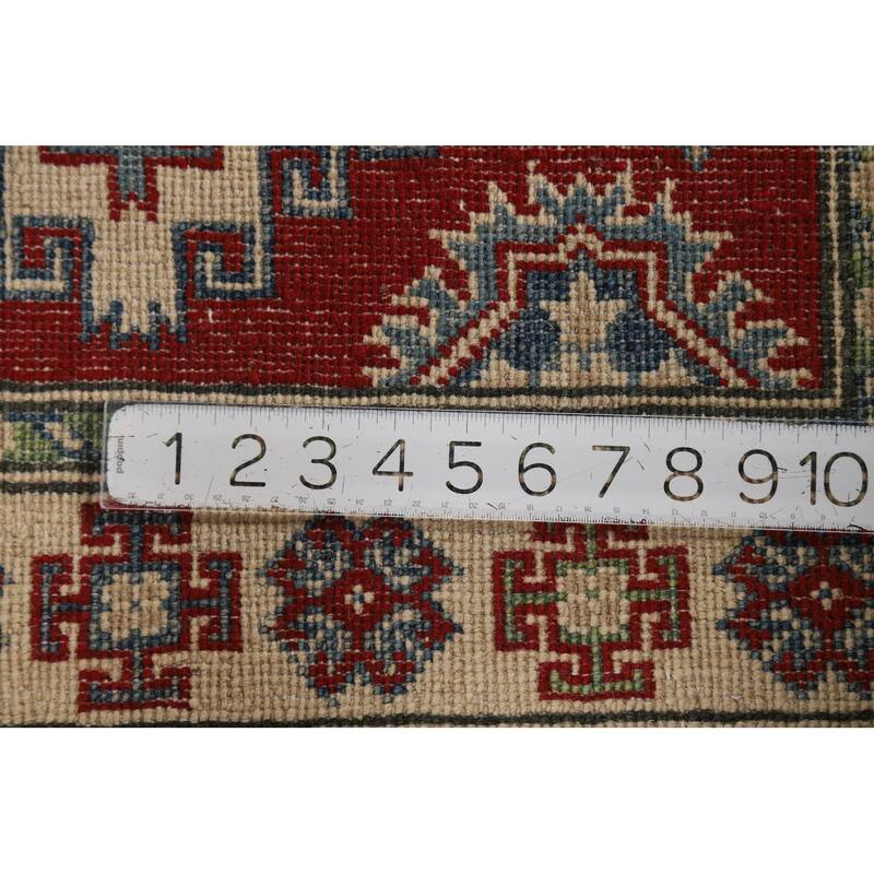 Kazak Foyer Rug Handmade Red Geometric Wool Carpet - 2'8"x 4'0"