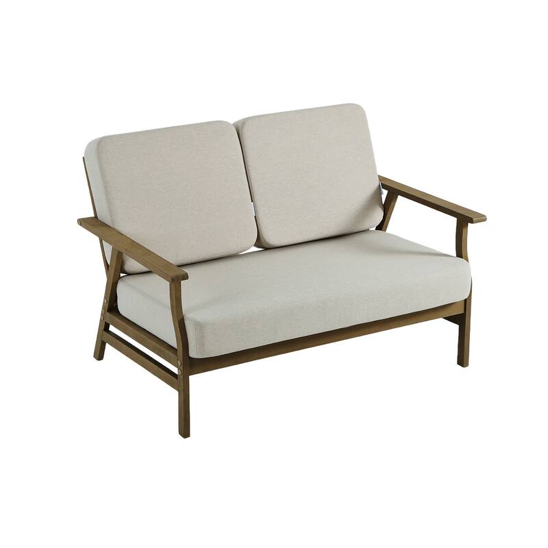 Teak Frame Outdoor Loveseat Daybed with Water-Resistant Cushions.