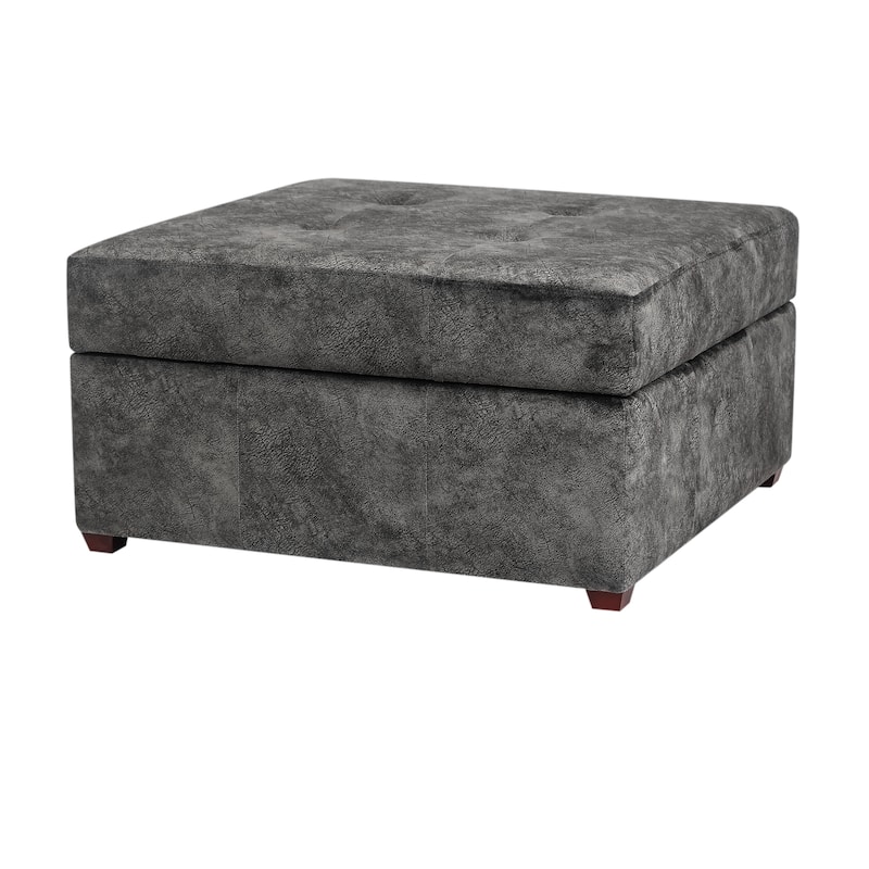 ADECO Storage Ottoman Square Bench Tufted Footrest for Living Room