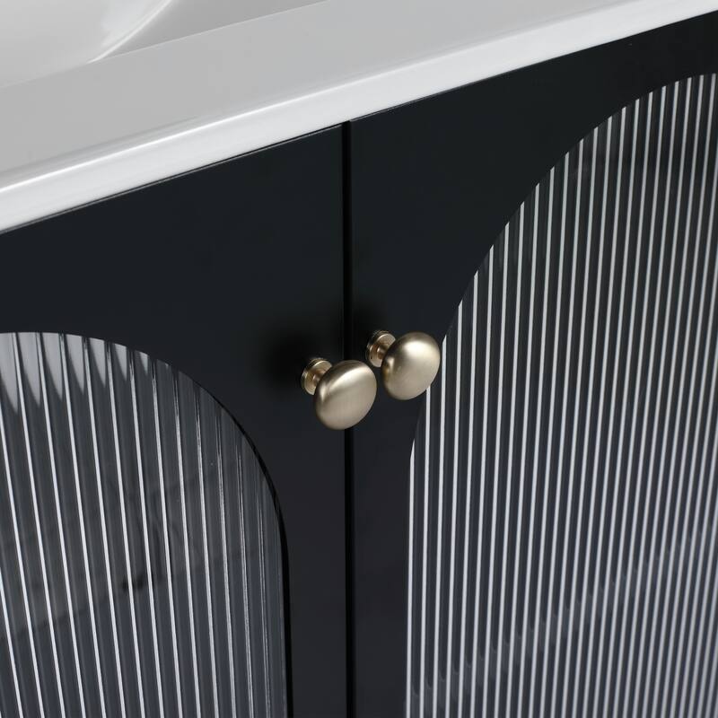 30-Inch Bathroom Vanity Cabinet with Cold-Rolled Steel Body and Dual Handles in Black and Gold - 30in L