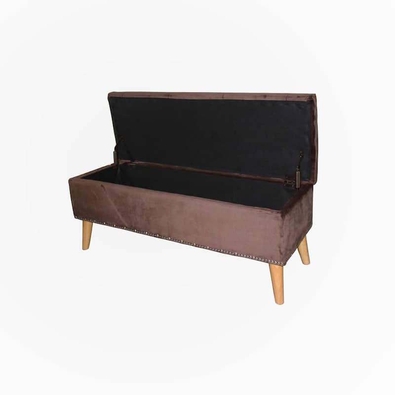 17" Tall Storage Bench, Brown Suede