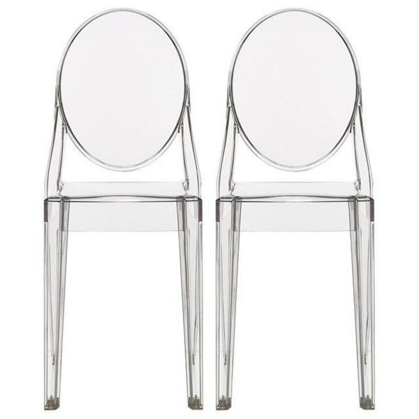 2xhome Set of 2 Clear Modern Dining Chair Molded Armless No Arm Side Stackable Plastic Home Office Kitchen Work