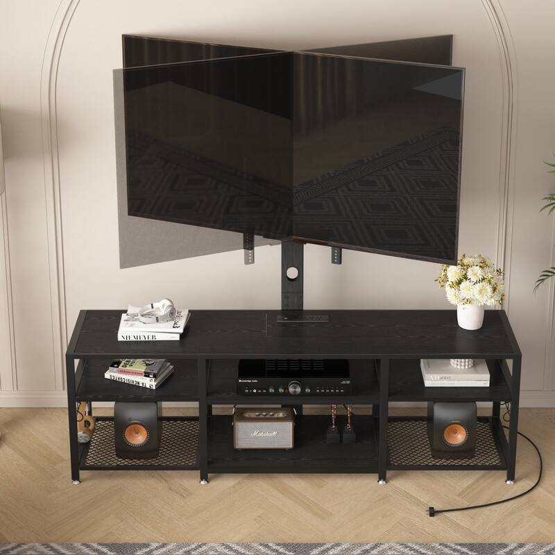 VECELO TV Stand with Mount and Power Outlet, Swivel TV Stand Mount for 32~70 inch TVs, Height Adjustable TV Entertainment Center
