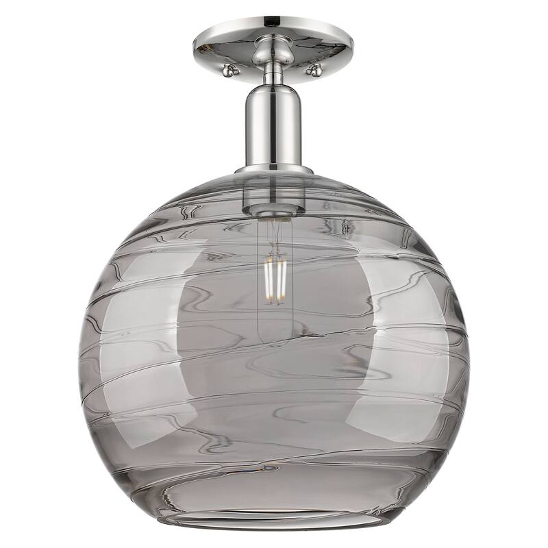 Innovations Lighting 716-1C-15-12 Athens Deco Swirl Semi-Flush Athens - Polished Nickel / Light Smoke Deco Swirl