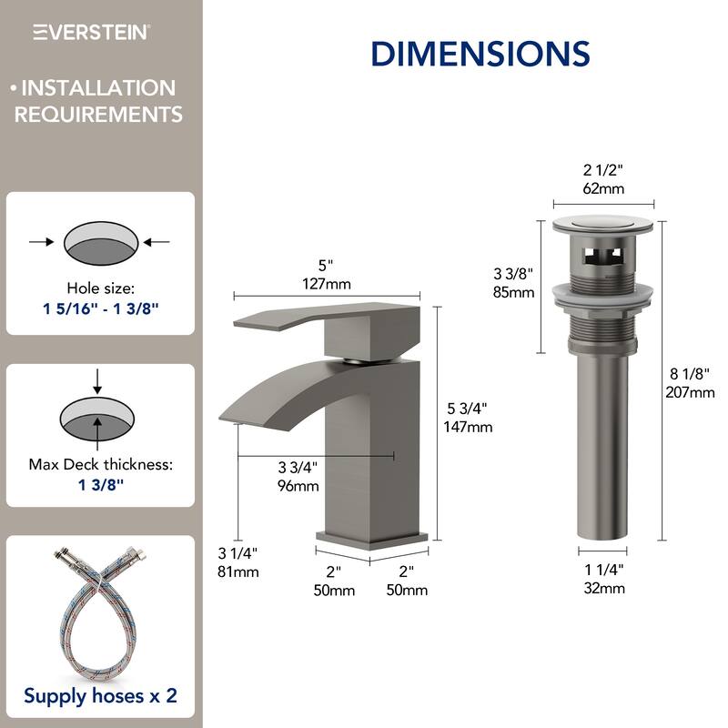 Single Handle Single Hole Waterfall Bathroom Faucet with Pop‑Up Drain