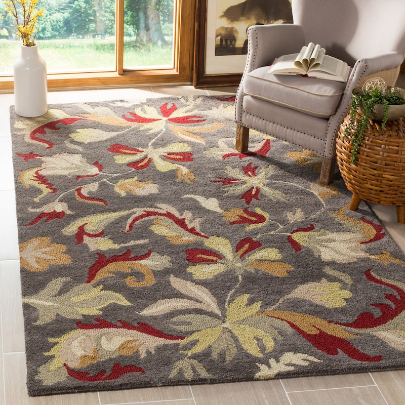 SAFAVIEH Handmade Jardin Delfa Country Floral Wool Rug - 4' x 6' - Dark Grey/Multi
