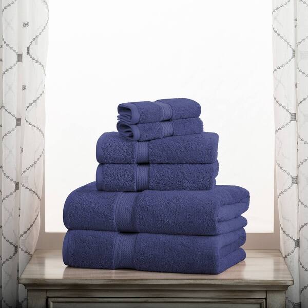 Superior Egyptian Cotton Pile Heavyweight 6-Piece Towel Set - 6-Piece Set - Navy Blue