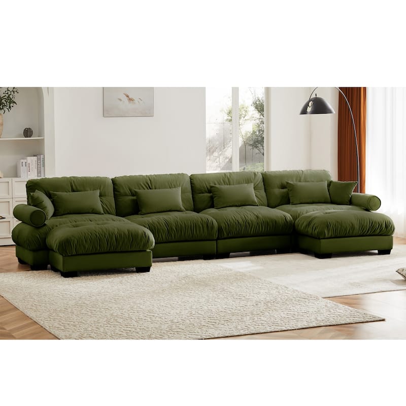 Modern Sectional Couch Comfortable Upholstered Sofa Set with Lumbar Pillow and Throw Pillow for Living Room