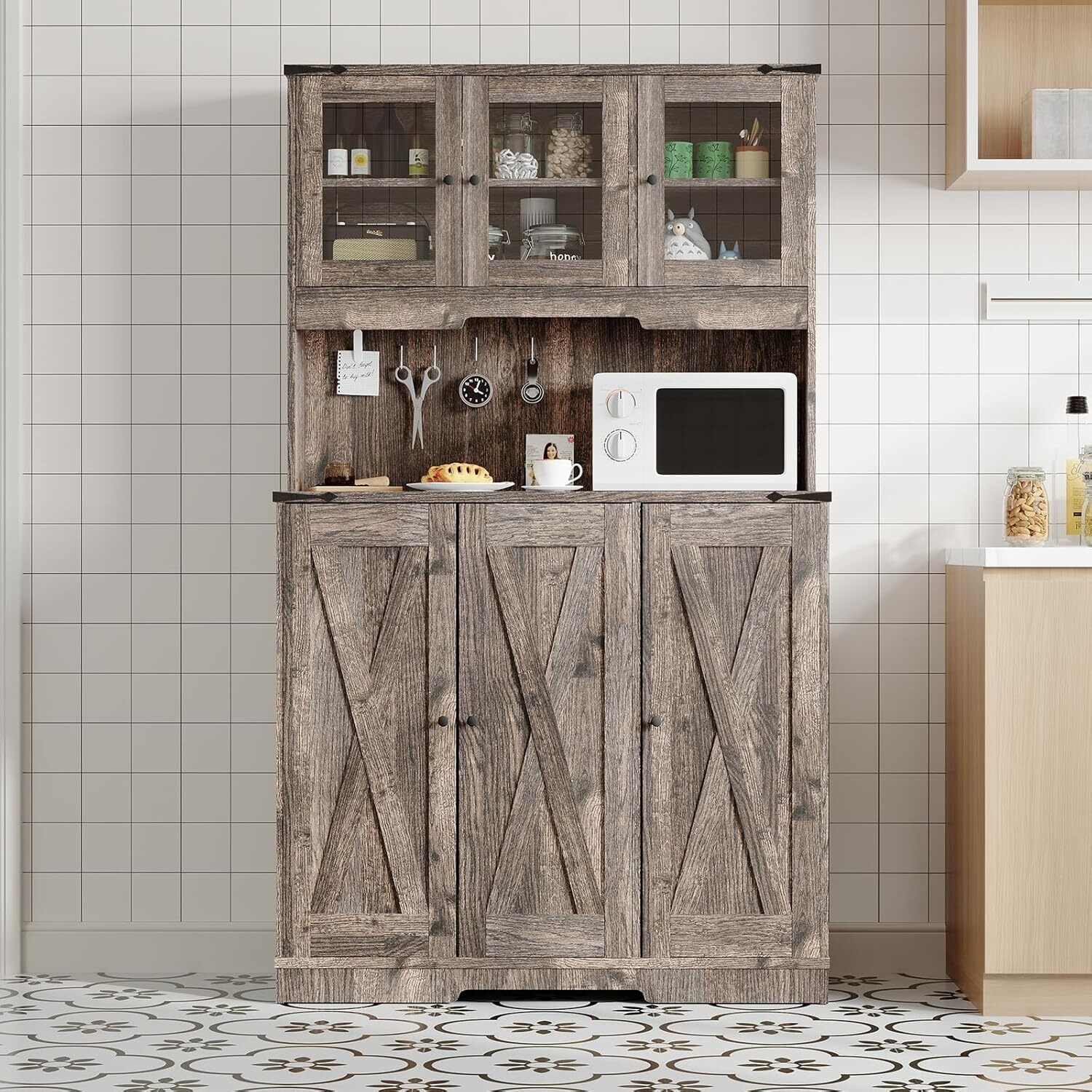71in Farmhouse Kitchen Pantry Cabinet with Charging Station