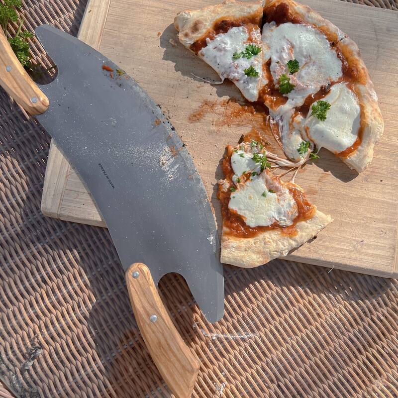 Classic Cuisine 17-inch Stainless Steel Pizza Cutter Rocker Blade with Olivewood Handles