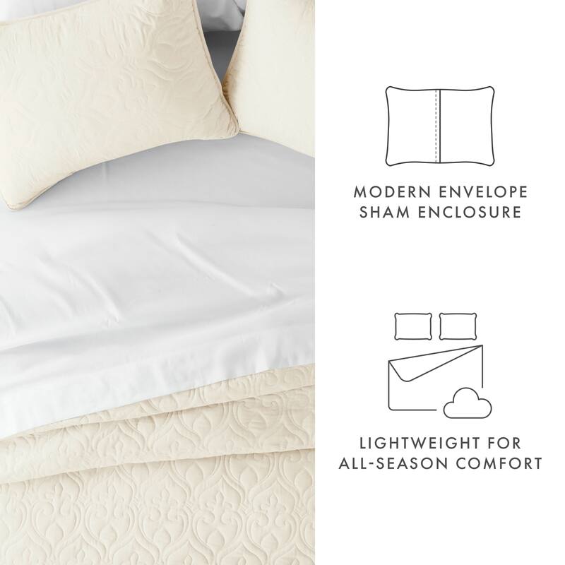 Soft Essentials Premium Ultra Soft Damask Pattern Quilted Coverlet Set