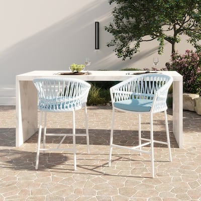 Maiden 27" Woven Rope Upholstered Patio Counter Stools (Set of 2)