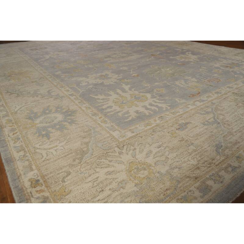 Hand Knotted Oriental 100% Wool Carpet Transitional All-Over Greys & Charcoal Oushak Area Rug - 11' 9'' X 9' 2''