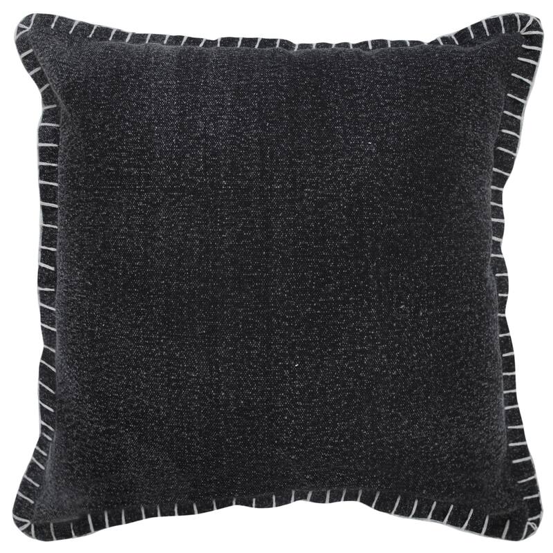 Handwoven Embroidered Edge Square Throw Pillow - 18" - Jet Black