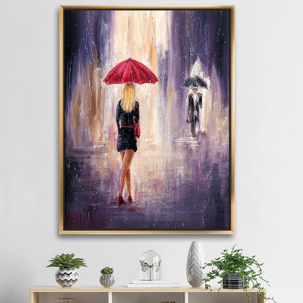 Home Decor Walk In The Rain Canvas Painting Colourful Umbrellas Wall Art Picture