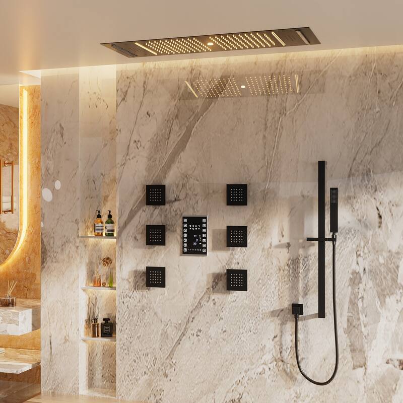 Luxury Shower System, 64-Color LED Music Multi-Function Thermostatic Shower Faucet Set with 6 Body Jets & Handheld Shower Head