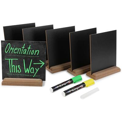 Mini Chalkboard Signs with Chalk Markers and Sticks, with Wood Stand (10 Pieces)