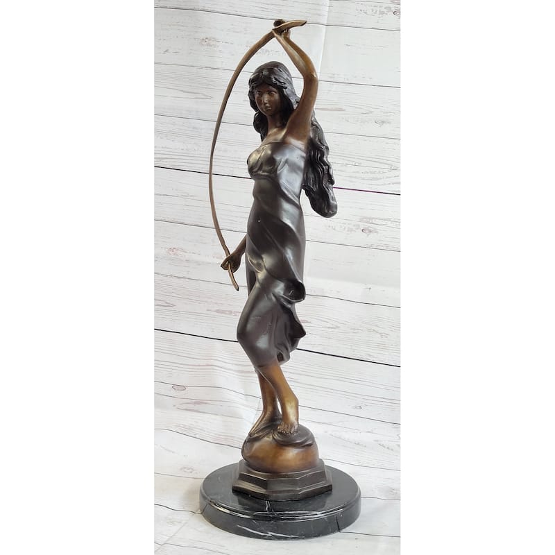 Girl With Thyrsus Art Deco Bronze Metal Statue Sculpture Figure Marble Base 23 Inches X 12 Inches