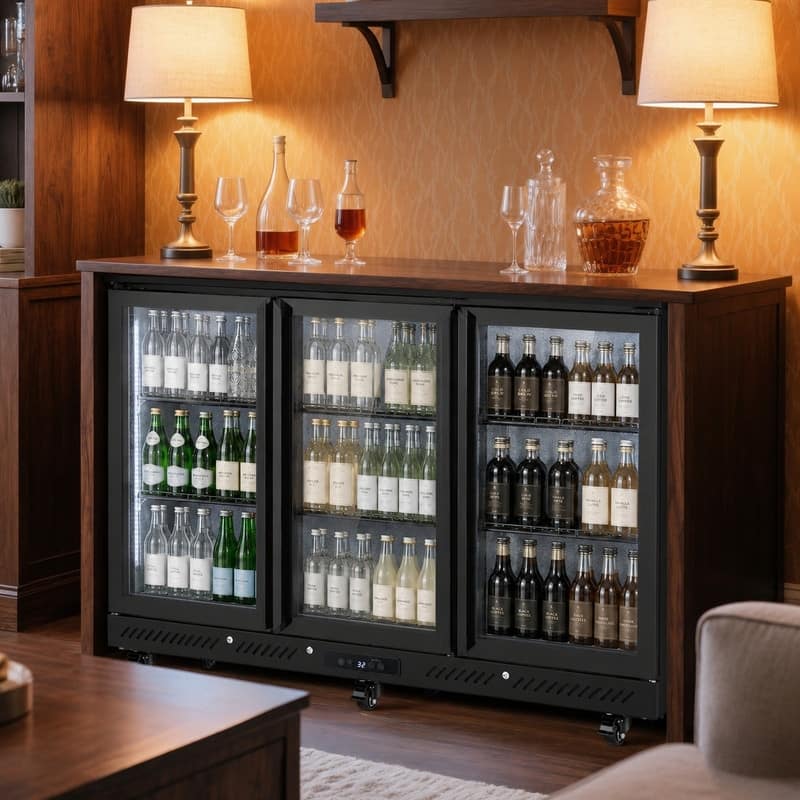 Yeego 53 inch 323 Cans Bar Counter Beverage Cooler, Freestanding Fridge with Glass Door and LED Lighting