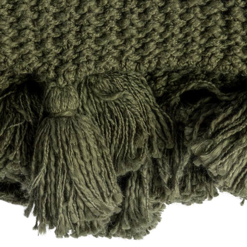Cotton Knit Throw Blanket with Tassels - 60.0"L x 50.0"W x 0.3"H