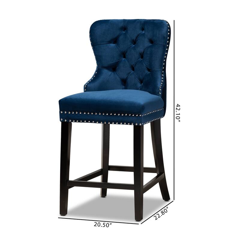 Howell Modern Transitional Velvet and Dark Wood 2-PC Counter Stool Set