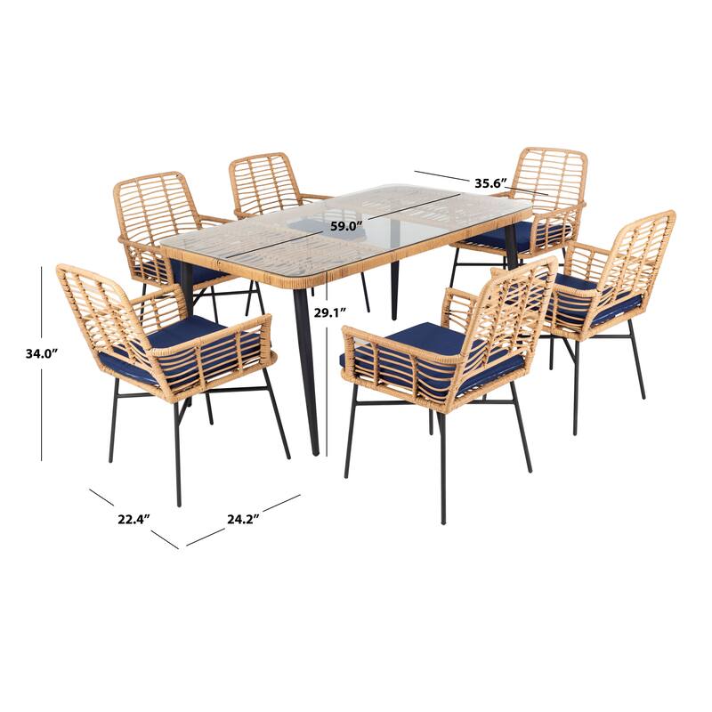 SAFAVIEH Outdoor Akeelah 7-Piece Dining Set - 59Wx36Dx29H