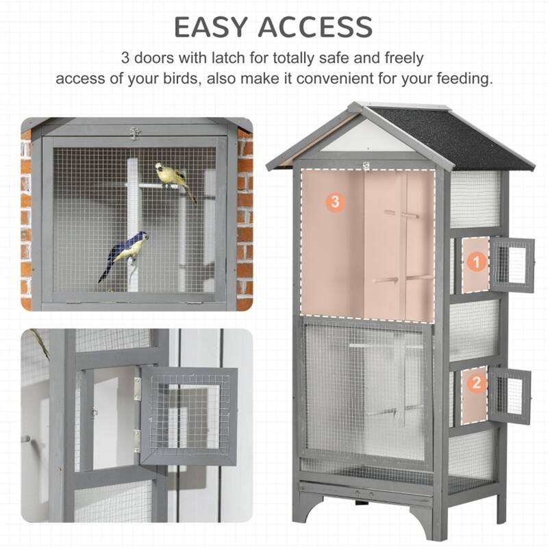 Outdoor Wooden Bird Aviary with Large Access Door Weather-Resistant Fir & Metal Wire, Removable Tray