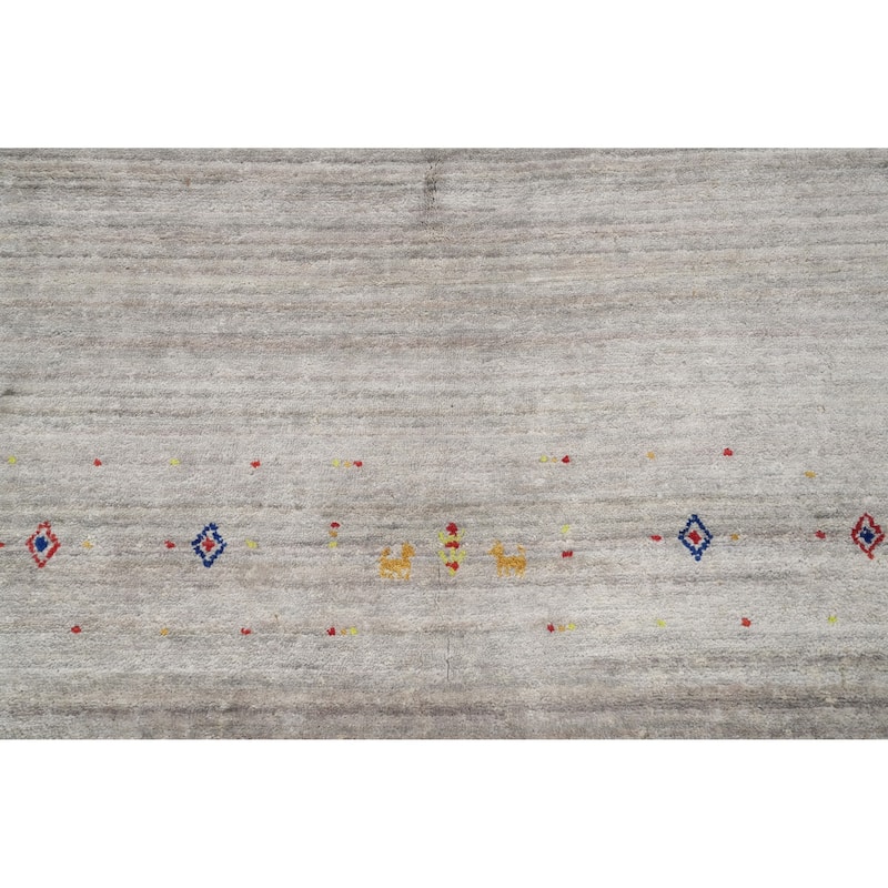 Hand Knotted Oriental Viscose Silk Carpet Tribal Animal Pictorial Greys & Charcoal Gabbeh Area Rug - 8' 8'' X 6' 2''