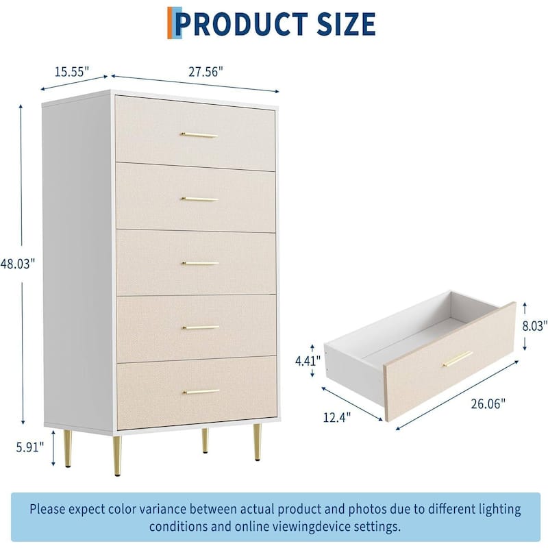 Elegant 5-Drawer Dresser, Storage Drawer Cabinet for Living Room, Bedroom
