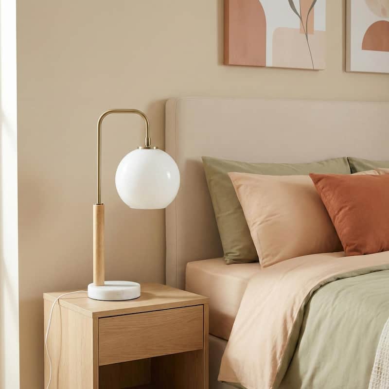 Catherine Modern Globe Table Lamp with Marble Base and Brass Finish
