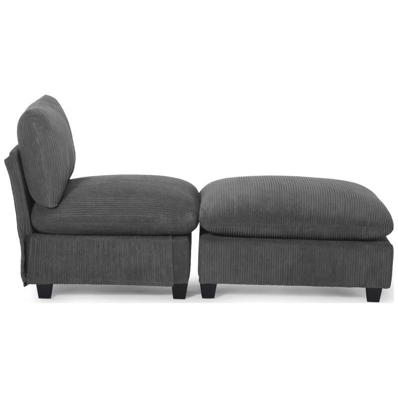 Hamilton Corduroy Upholstered Single Sofa Chair with Ottoman