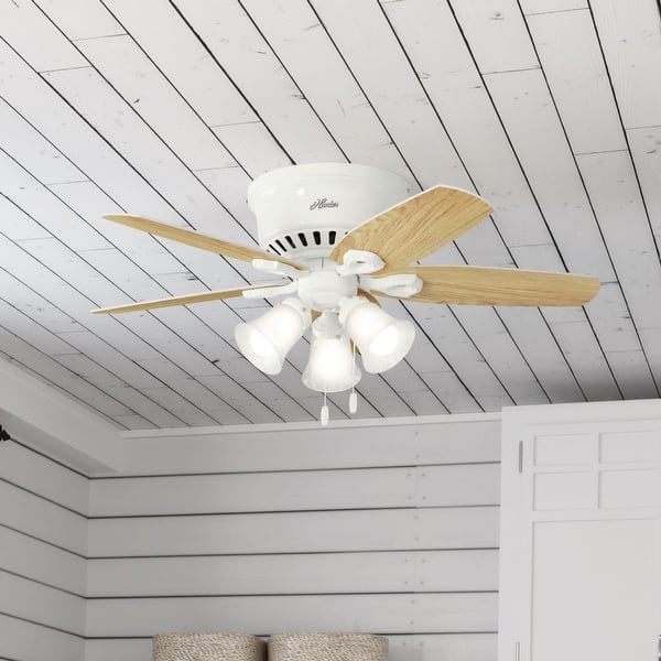 slide 2 of 32, Hunter 42" Builder Low Profile Ceiling Fan with 3-Light LED Light Kit and Pull Chain Snow White