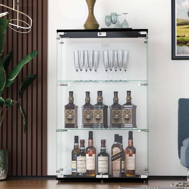 Glass Display Cabinet with Doors & Locks, Acrylic Shelves, Floor Standing Storage Showcase for Home or Office