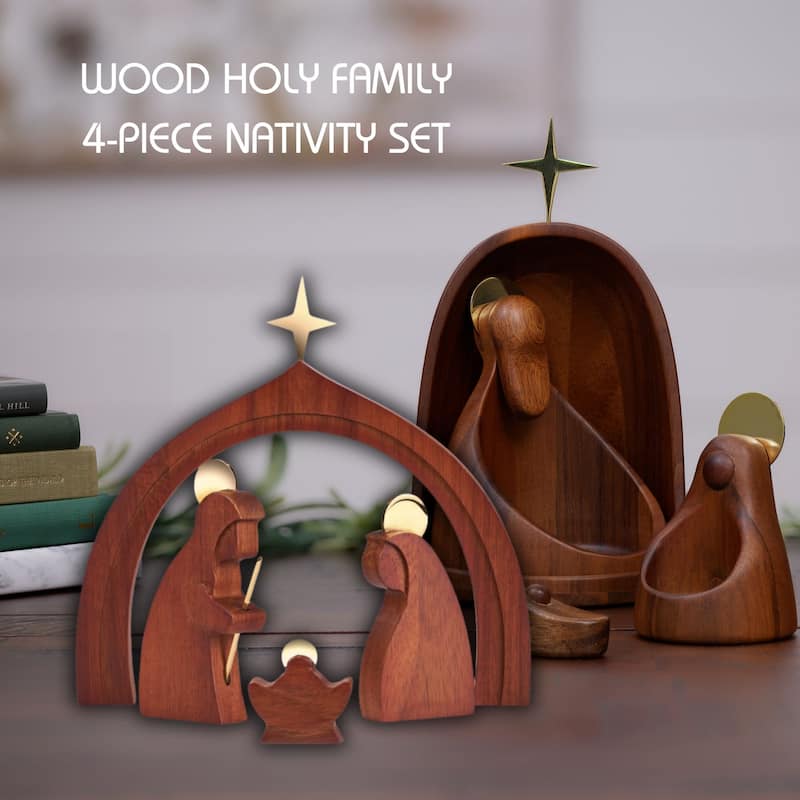 Nambe 4 Piece Set Wood Holy Family Nativity Set - 7.75" W x 7.5" H