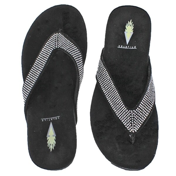 women's black flip flops with rhinestones