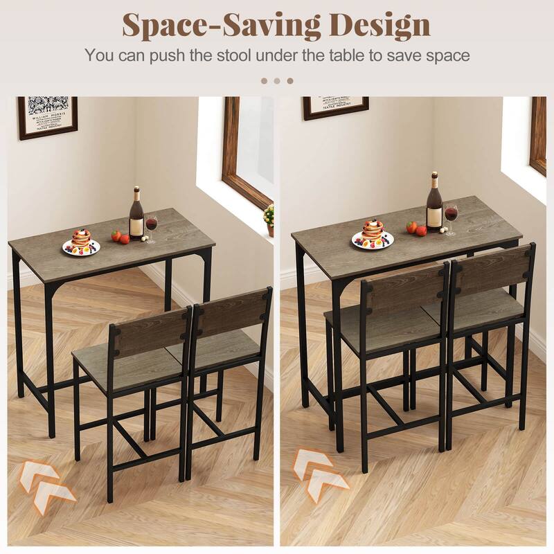 Costway 3 PCS Bar Table Set Pub Dining Table & 2 Bar Stools with - See Details