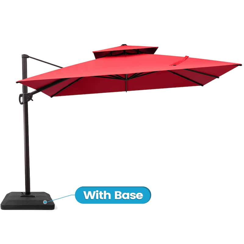 10FT Outdoor Square Patio Cantilever-Offset Umbrella with Base Stand