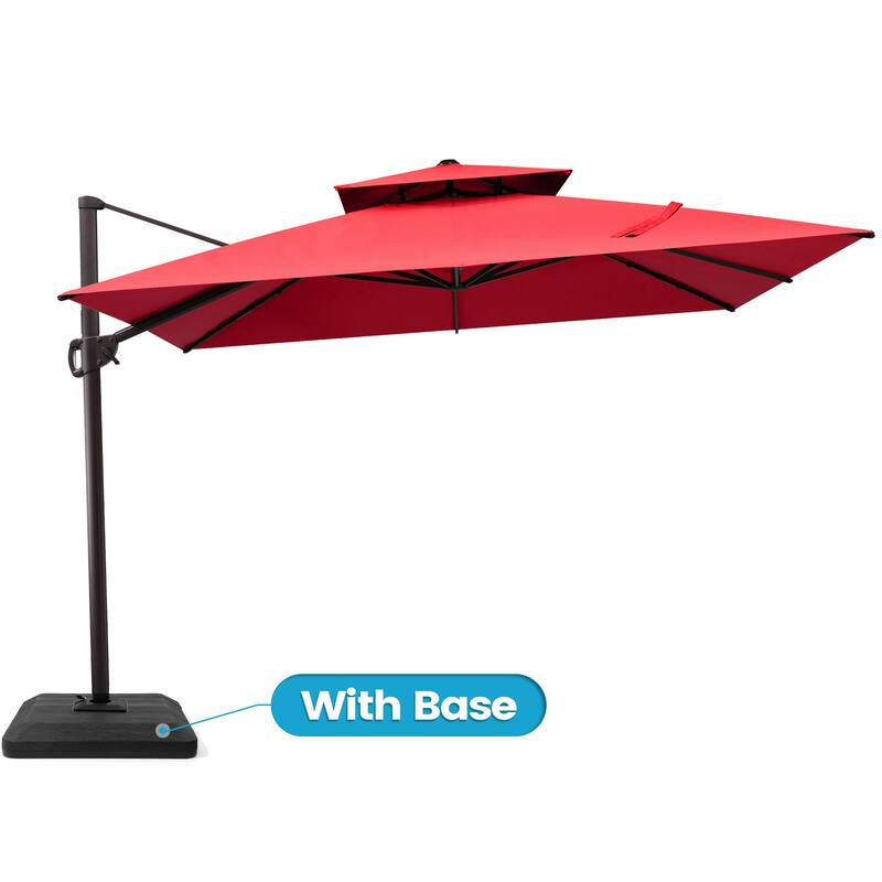 Outdoor Patio Offset Cantilever Umbrella 360-Degree Rotation with Base