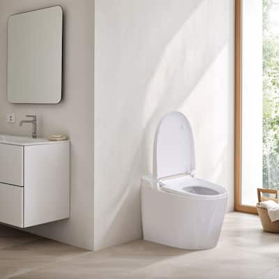 White Elongated Smart Toilet Bidet Tankless 1.27 GPF Foot Sensor Flushing, Warm Water and Dry, Remote Control - 26.8*15.7