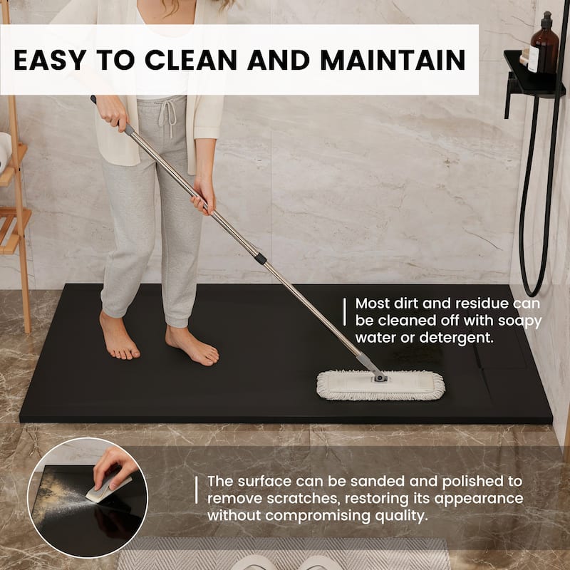 SMC Alcove Shower Pan Base with Reversible Drain, Low Profile, Wheelchair Access, Slip-Resistant, cUPC Certified