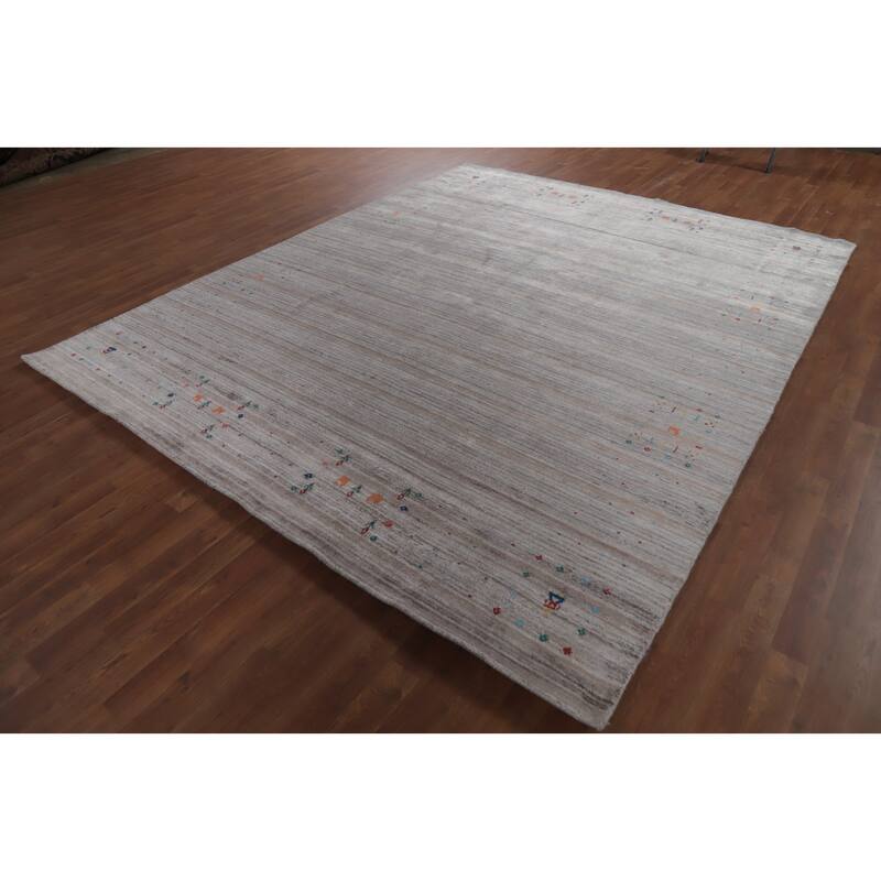 Hand Knotted Oriental 100% Wool Carpet Tribal Tribal Greys & Charcoal Gabbeh Area Rug - 9' 10'' X 8' 0''