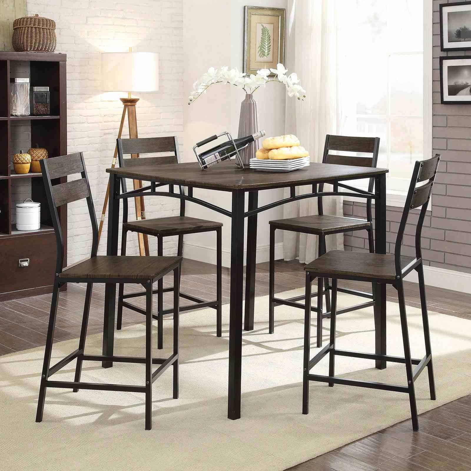 5PC Counter Height Set Industrial Black Finish Table and Chairs