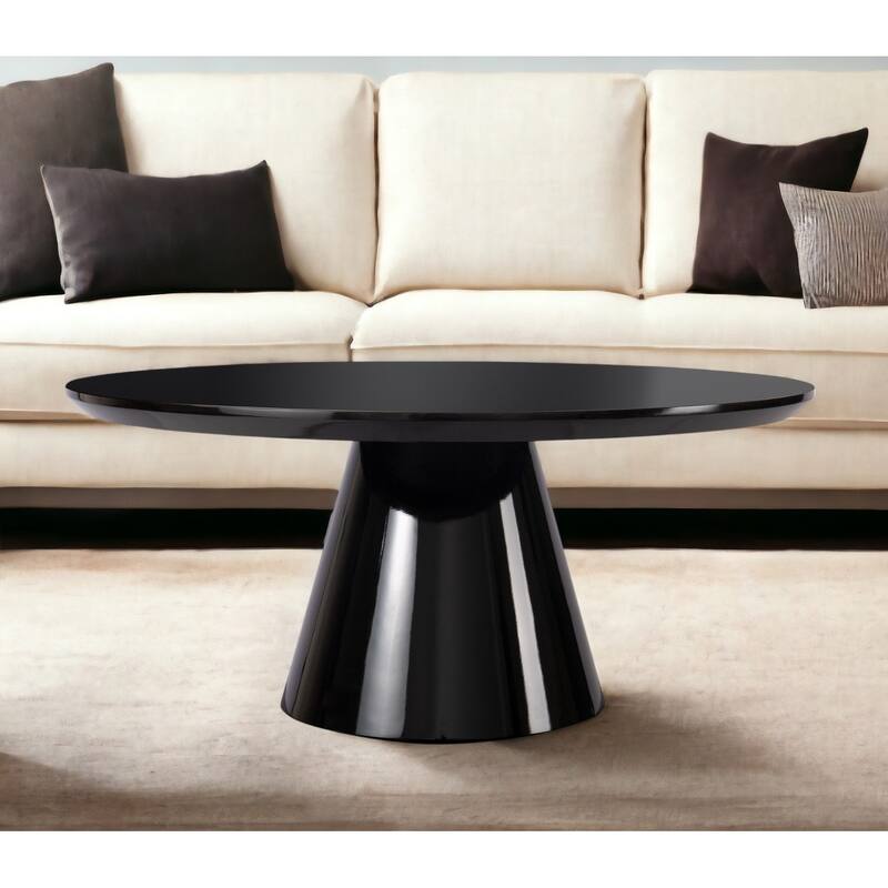 HomeRoots 35" Black Wood Round Pedestal Coffee Table - 35.43 in. x 15.75 in. x 35.43 in. - Black