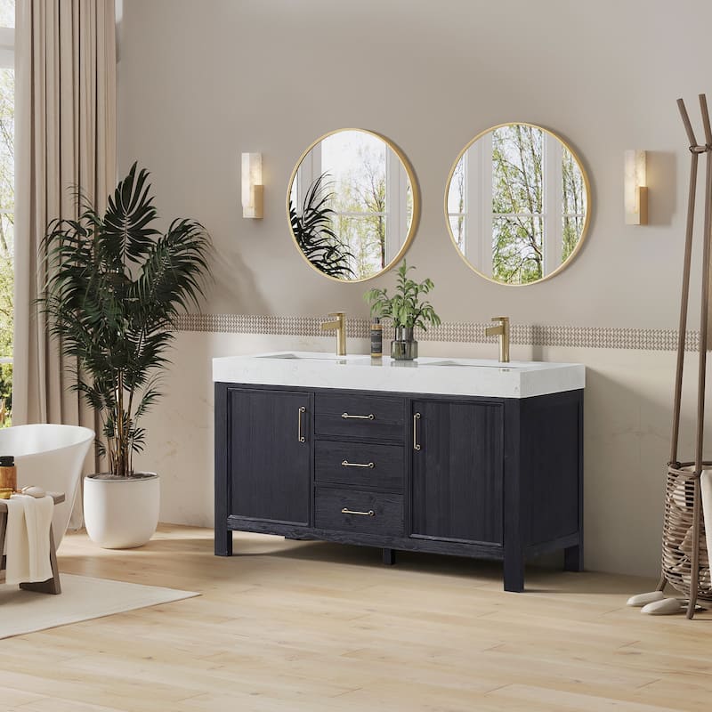 Leon 60 in. Double Bathroom Vanity with Composite Stone Top