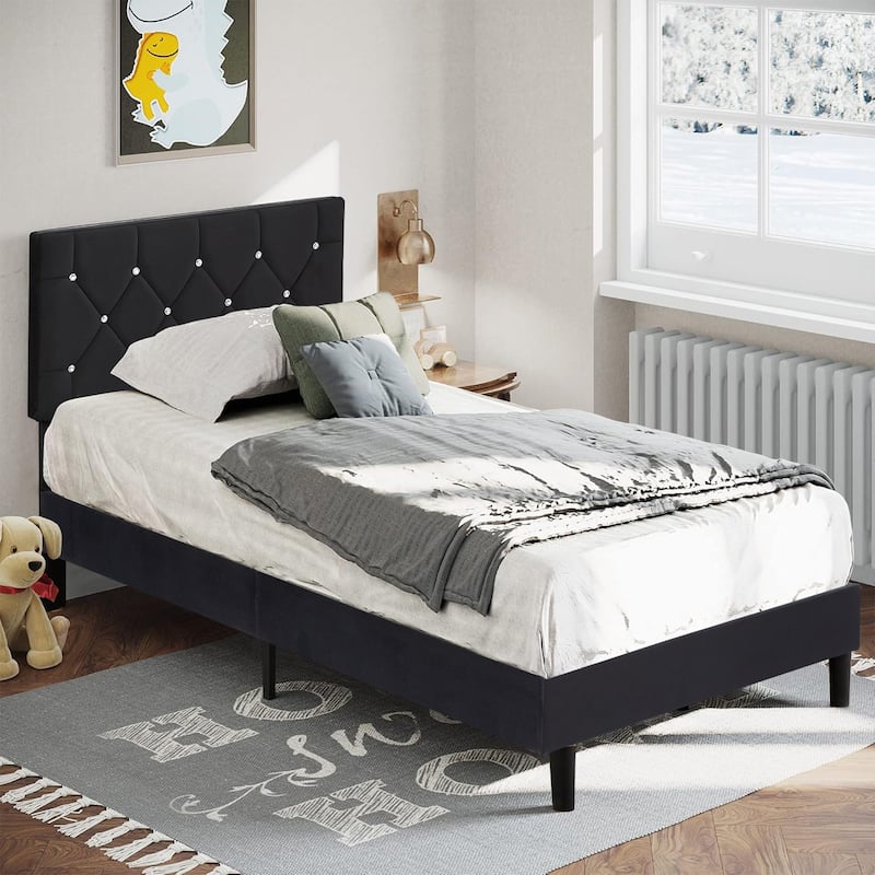 Javlergo Upholstered Beds With Diamond Tufted Headboard, Platform Bed Frame,